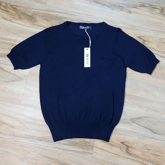 🔥NWT Blue Retro Style Short Sleeve Sweater XLarge - Picture 3 of 10